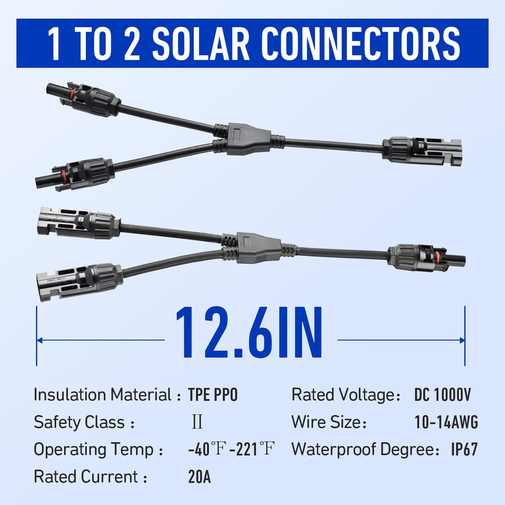 Solar Panel Y Branch Cable Connection Waterproof Adapter Connector Extension