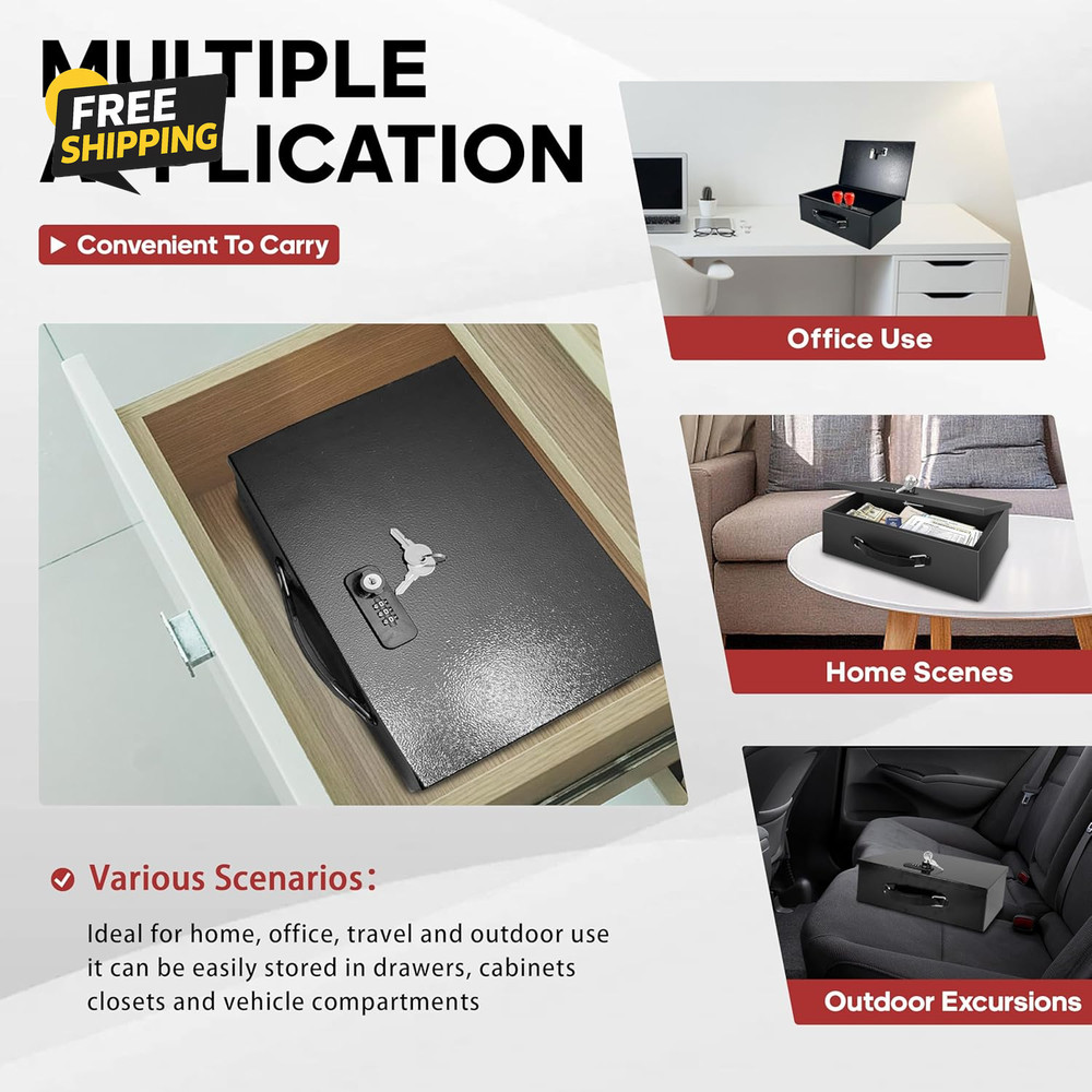 Fireproof Lock Box with Key and Combination Lock, Fire Safe Document Box