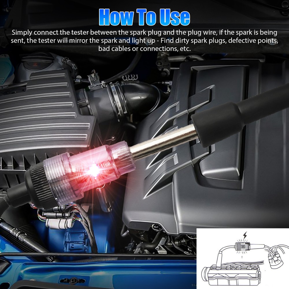 3PCS Spark Plug Tester Ignition System Coil Engine In Line Diagnostic Test Tool