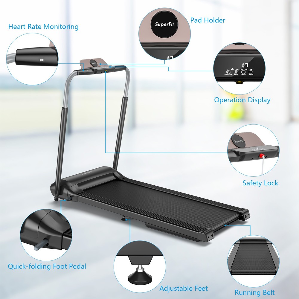 Folding 3HP Treadmill Compact Walking Jogging Machine W/Touch Screen APP Control