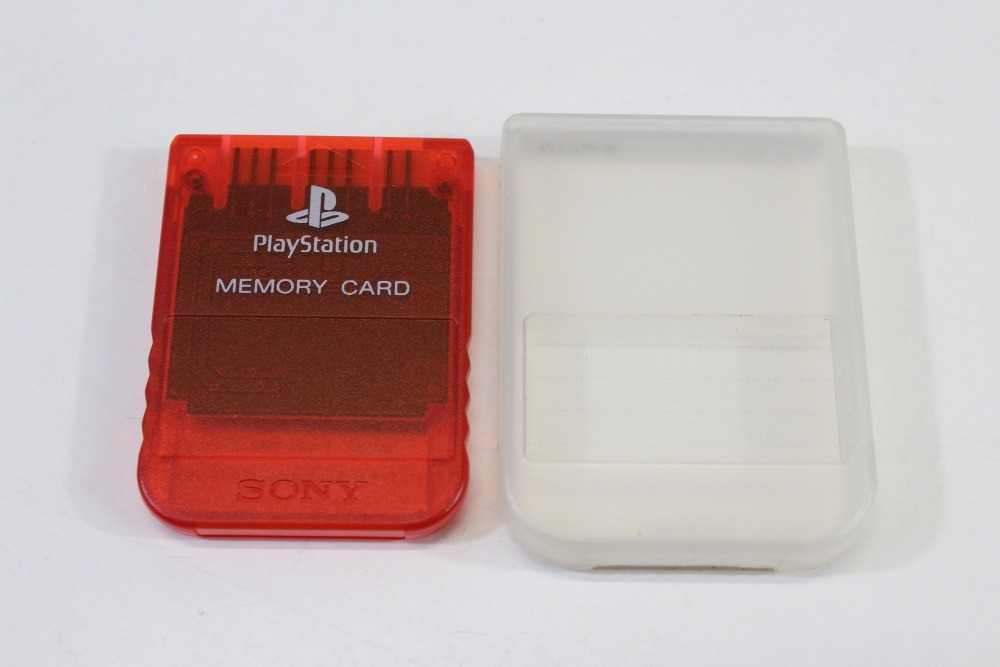 SONY PlayStation 1 OEM Memory Card Clear Red & Protective Case for PS1 Console