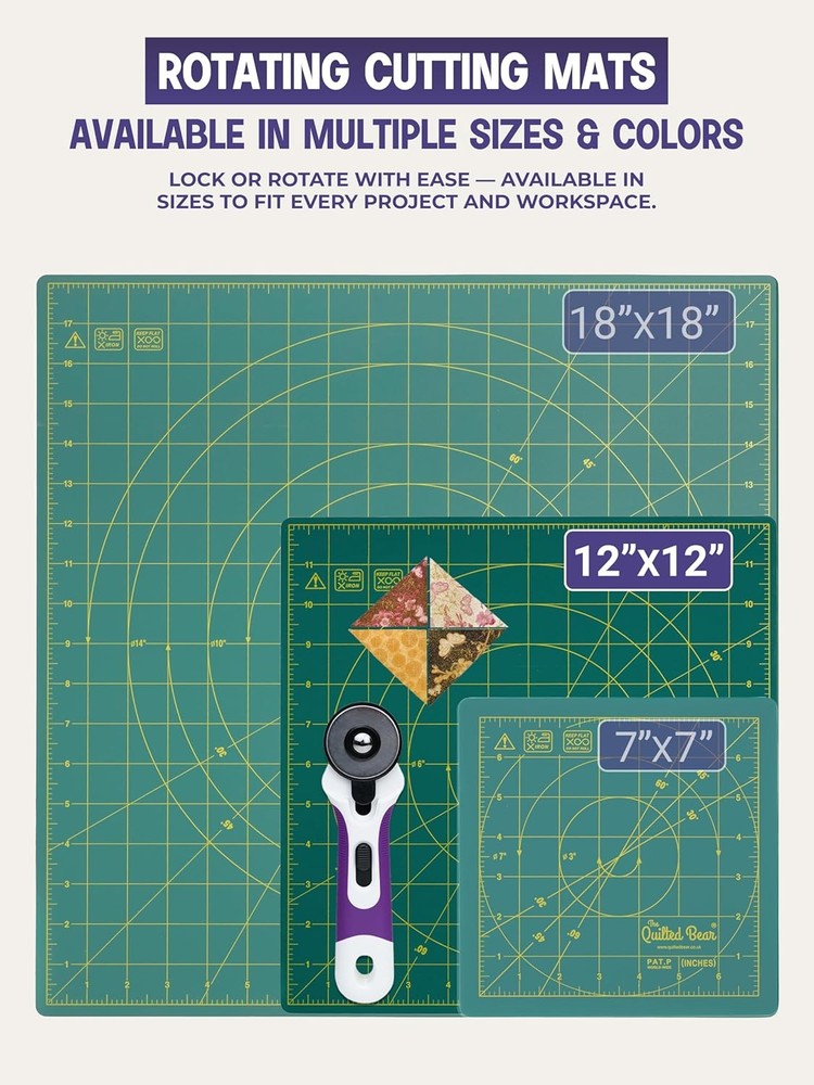 The Quilted Bear Rotating Cutting Mat 12" x 12" - Locking & Rotating Self Healin