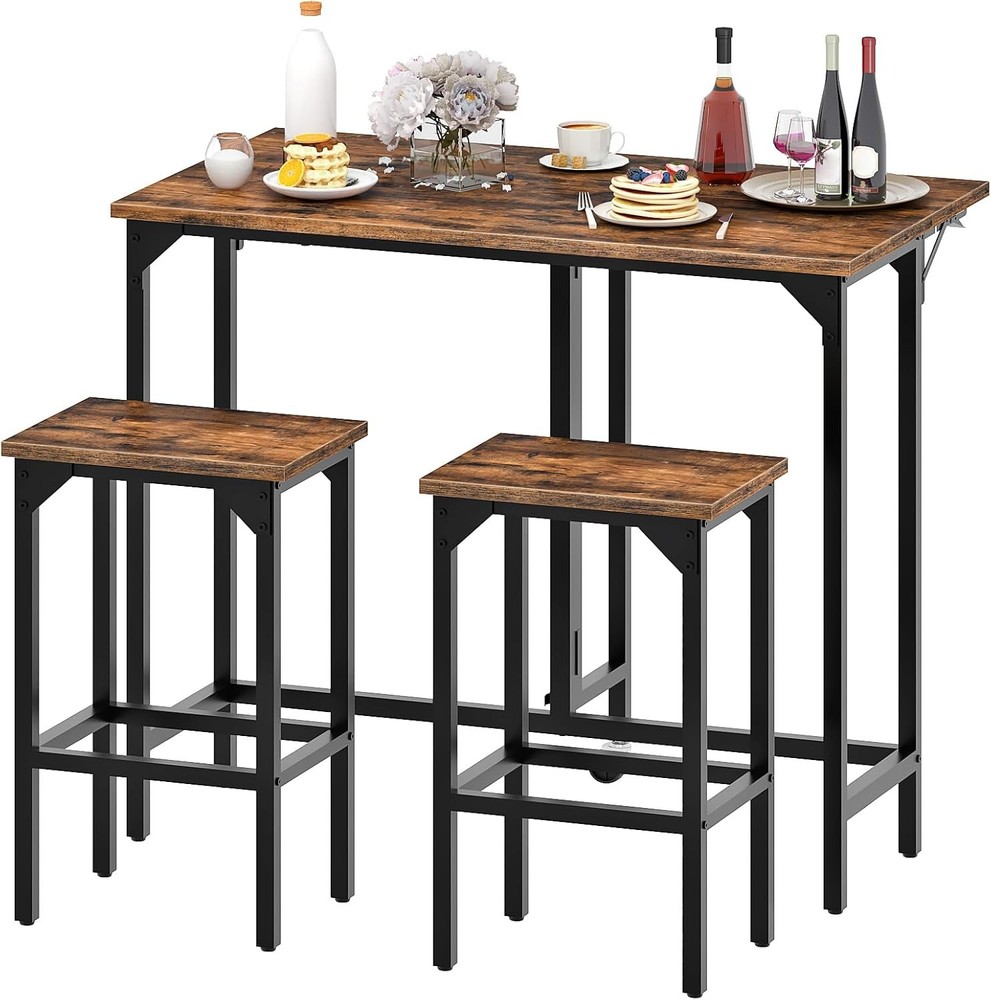 Bar Table & Stool Set 39.4'' Folding Dining Table W/ 2 Stools Industrial Style