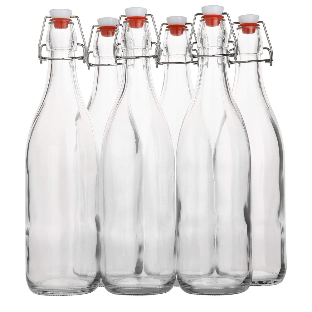 Flip Top Glass Bottle [1 Liter / 33 fl. oz.] [Pack of 6] – Swing Brewing with...