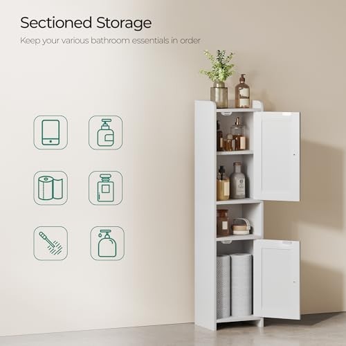 Freestanding Bathroom Cabinet with 2 Doors, Adjustable Shelf, Small Storage Unit