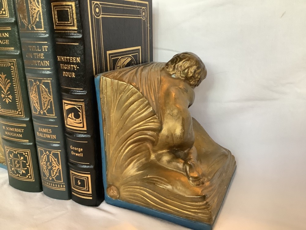 Antique Armor Bronze Cherub Putti Bookends, Signed A Johnson c1920, EUC!