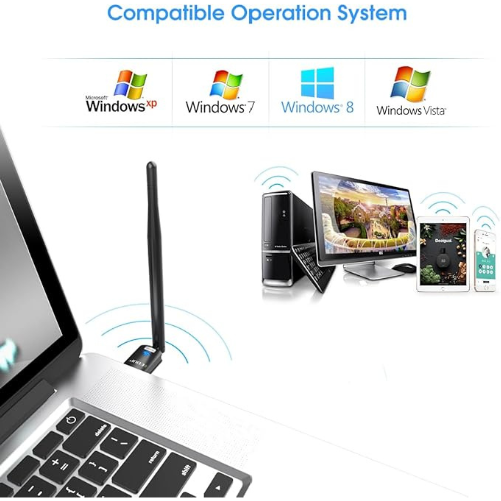 USB WIFI ADAPTER for PC Computer Wireless Network Dongle High Gain Antenna.