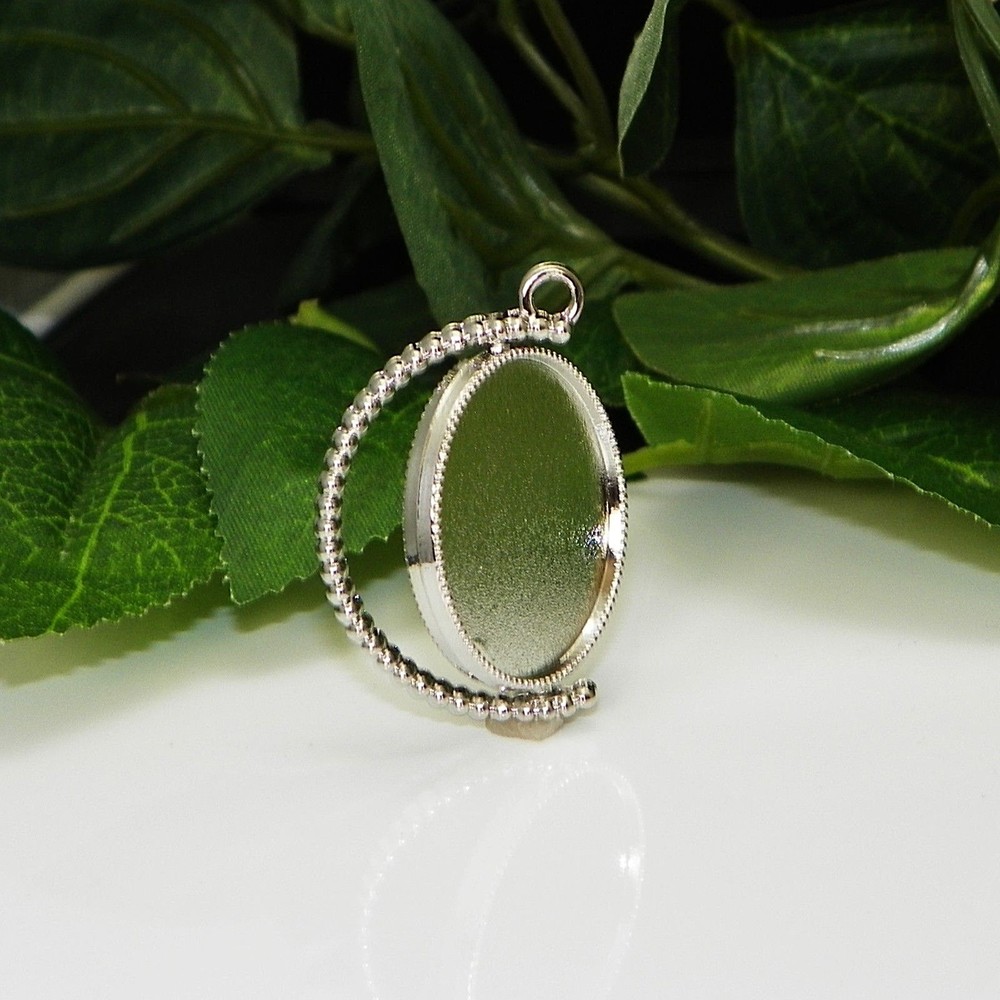 20mm Double Sided Rotating Silver Plated Cabochon (Cab) Drop Setting