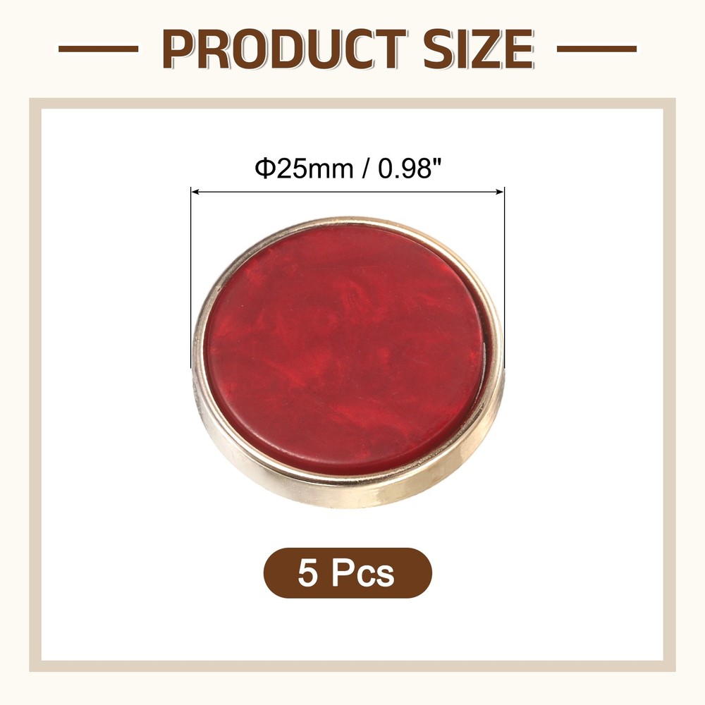 5Pcs Round Button, 25mm/1" Resin Decorative Pattern Button, Wine Red