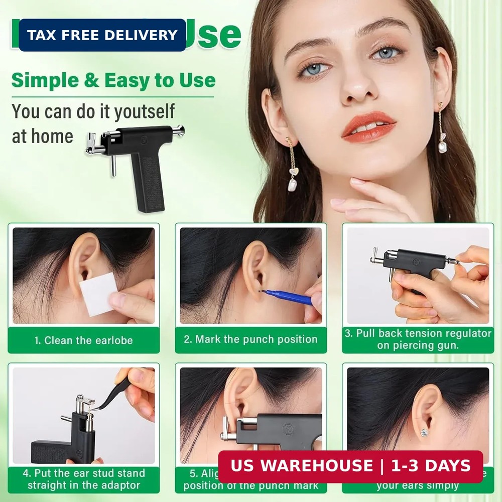 Professional Ear Piercing Gun Kit Reusable Tool Stainless Stud Set