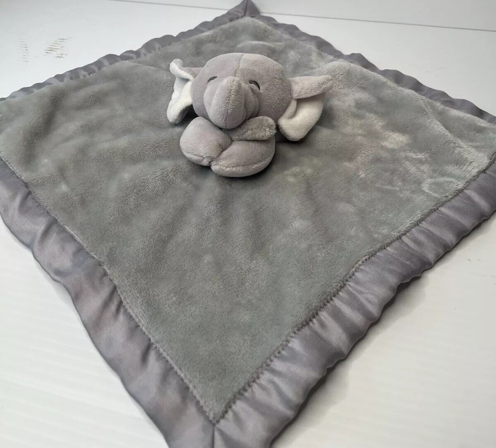 Carters Elephant Plush Satin Lovey Blanket Solid Gray White Ears
