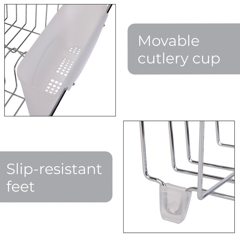 Small Dish Drainer W/ Cutlery Cup Kitchen Drying Rack Organizer Countertop New