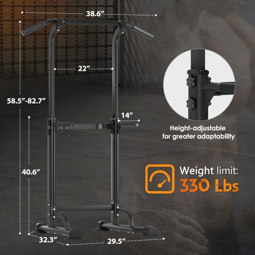 Adjustable Pull Up Bar & Dip Station - 10 Height Settings, 330LBS Capacity
