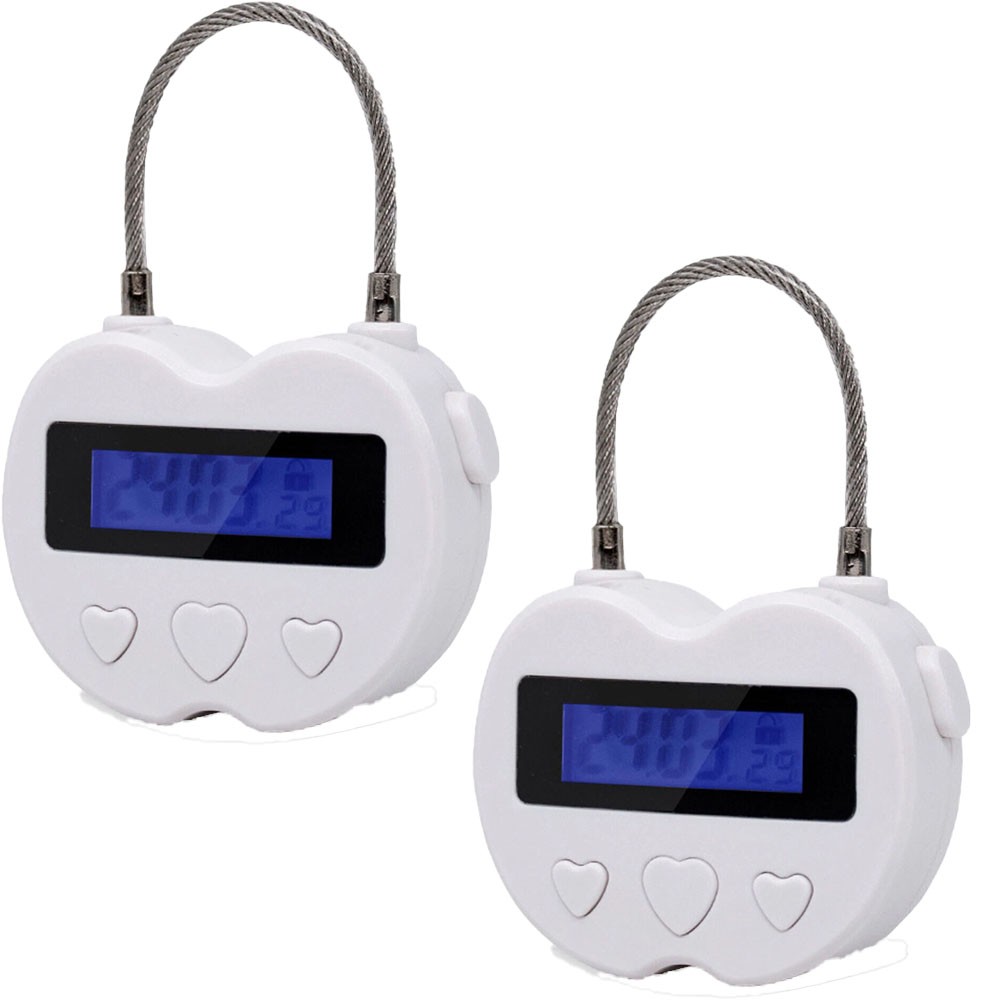 2x White USB Rechargeable Smart Times Lock LCD Display Temporary Timer Padlock