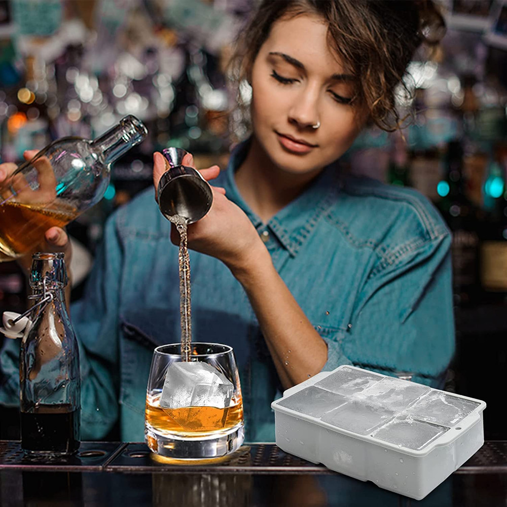 Large Ice Cube Tray with Lid, Stackable Big Silicone Square Ice Cube Mold for Wh