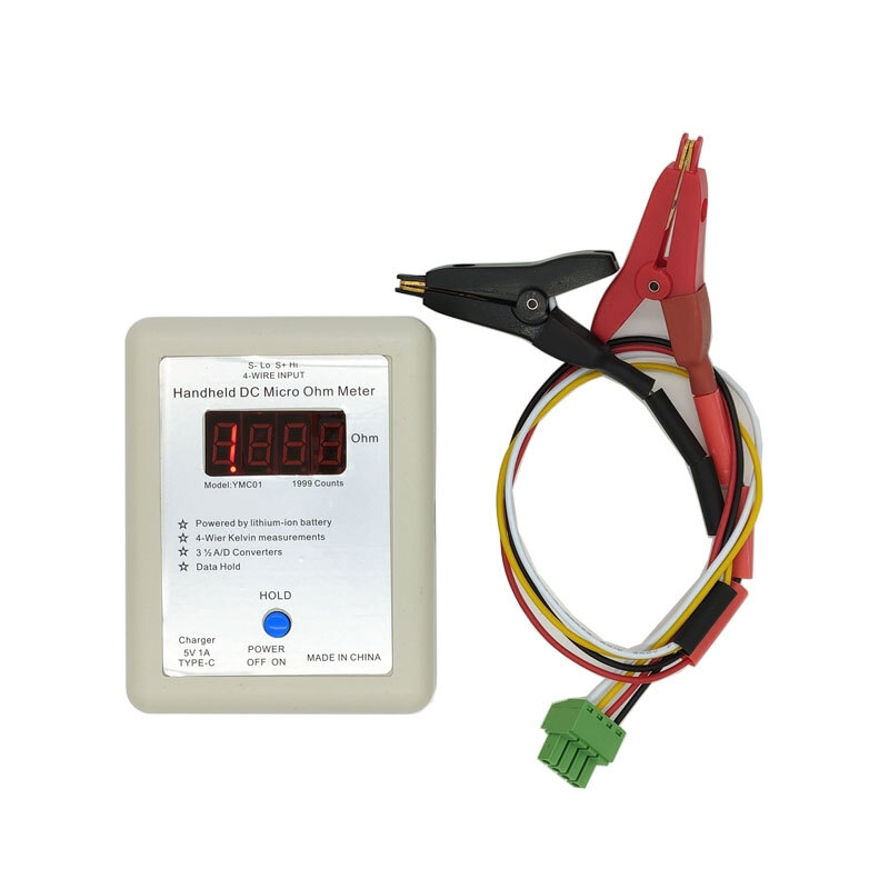 YMC01 Handheld DC Ohm Meter Low Resistance Tester with 4-Wire Testing Clip