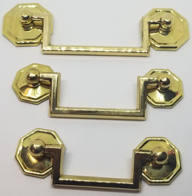 SMALL BRIGHT BRASS 2.5" Centers Colonial Revival Drawer Pull Square Handle knob