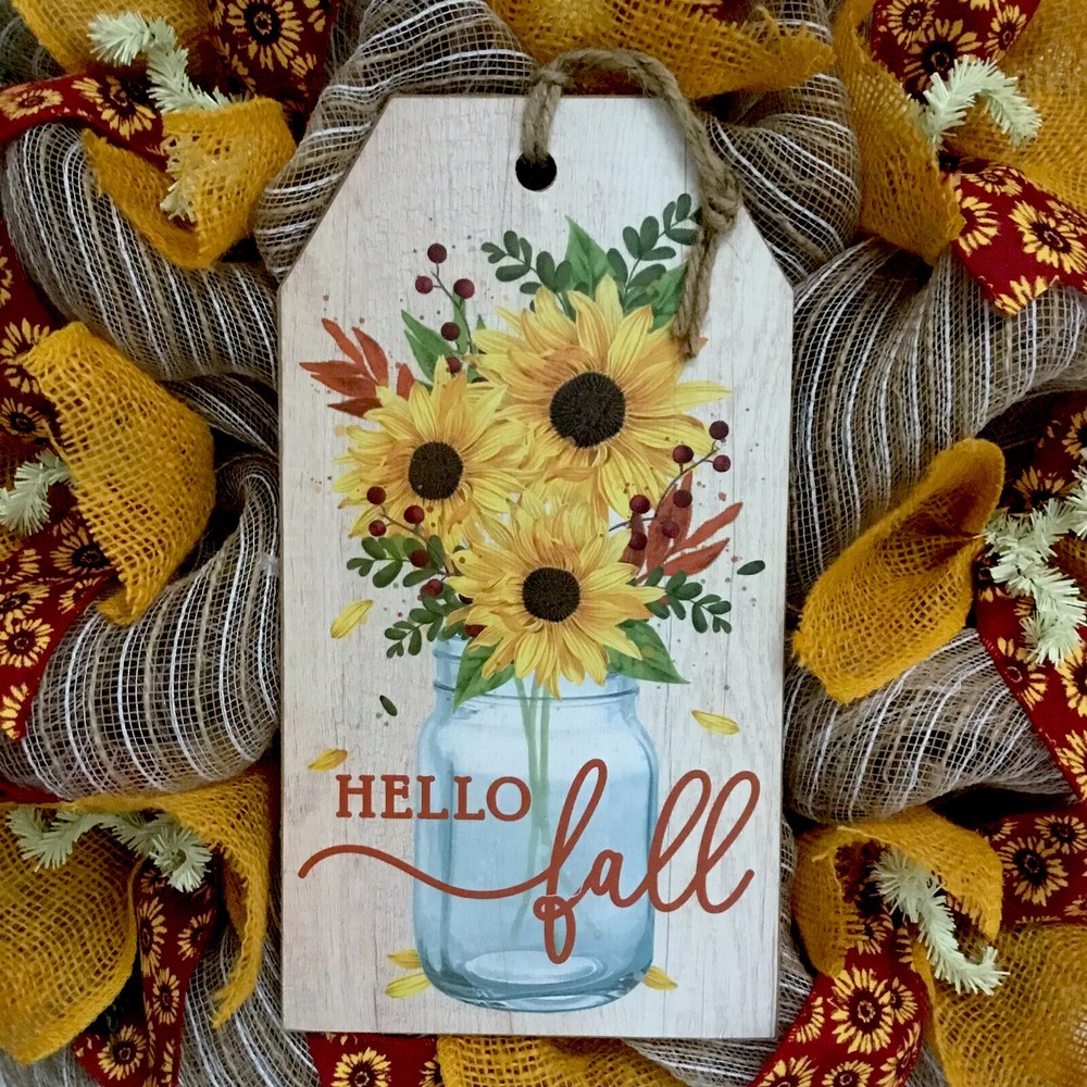 Hello Fall Welcome Tag Wreath Handmade Deco Mesh