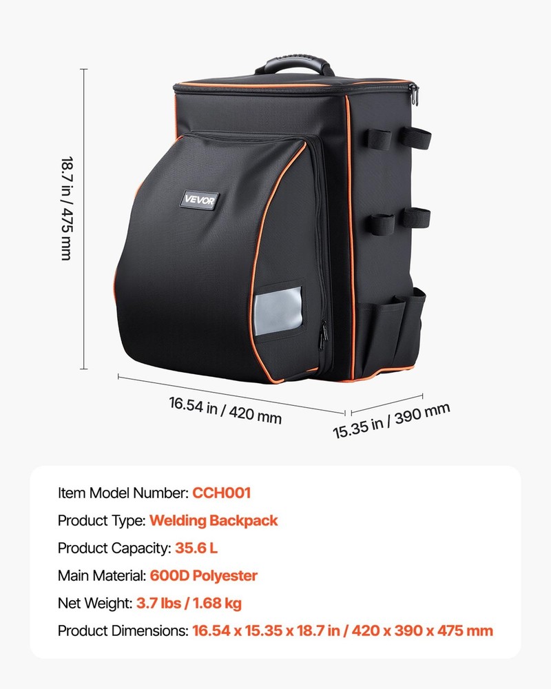 Welding Backpack 35.6L Welder Backpack for Tools Helmet 600D Polyester Ext