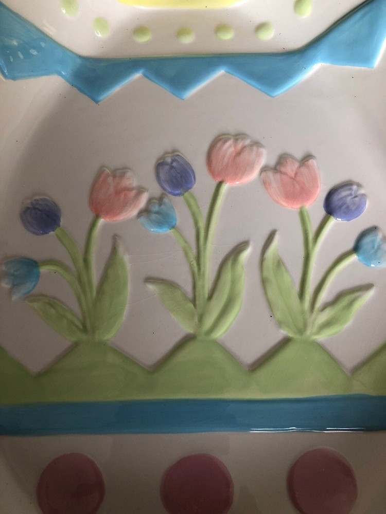BLOSSOMS & BLOOMS CERAMIC EASTER Egg BOWL TULIPS EGGS EMBOSSED