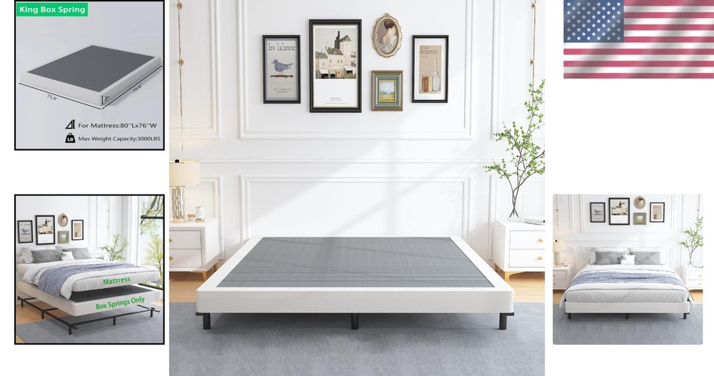Luxurious Low Profile King Size Box Spring - Silent & Durable Metal Foundation