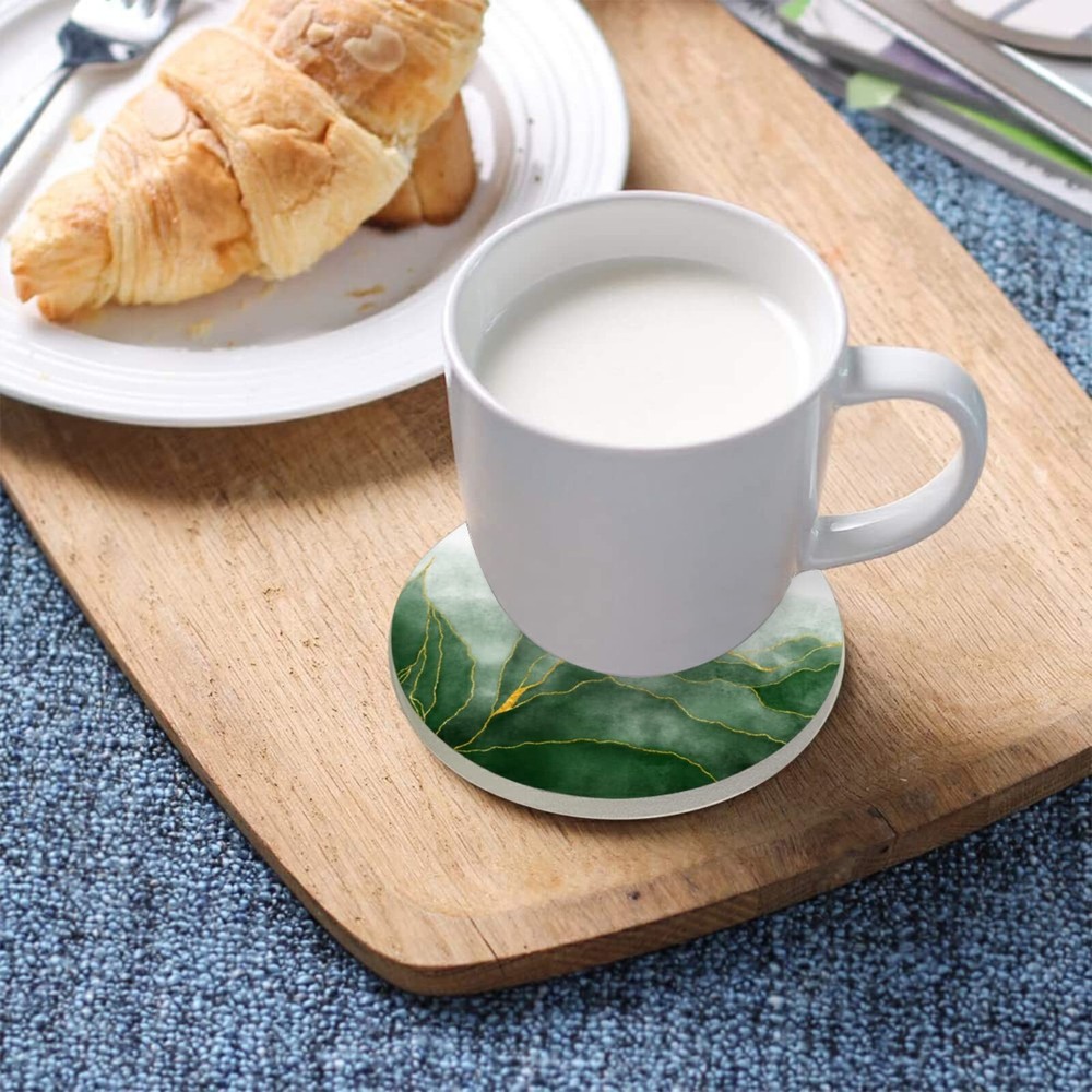 Green Coasters for Drinks Absorbent Ceramic Coaster Set Cork Base Cups Place ...
