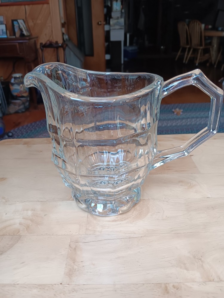 Vintage Clear Pitcher Block Design 5 Sided Handle Heavy. 534
