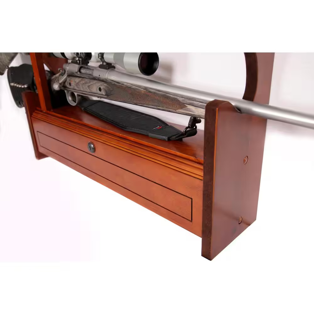4 Gun Wall Rack with locking storage compartment Free Ship NEW