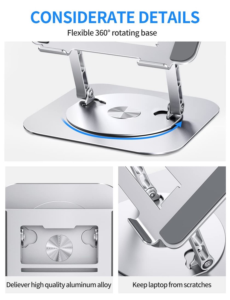 AOEVI Adjustable Computer Stand with 360 Rotating Base, Ergonimic B-Silver