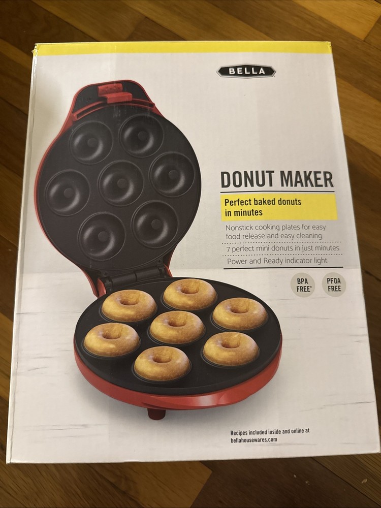 Bella Mini Donut Maker Red, Non-Stick, 7-Count
