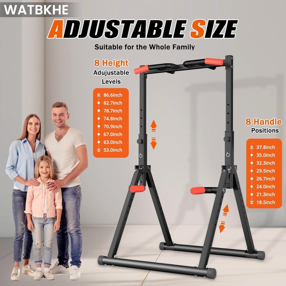 Foldable Power Tower Pull Up Bar Dip Station, Pull Up Bar Standing for Home G...