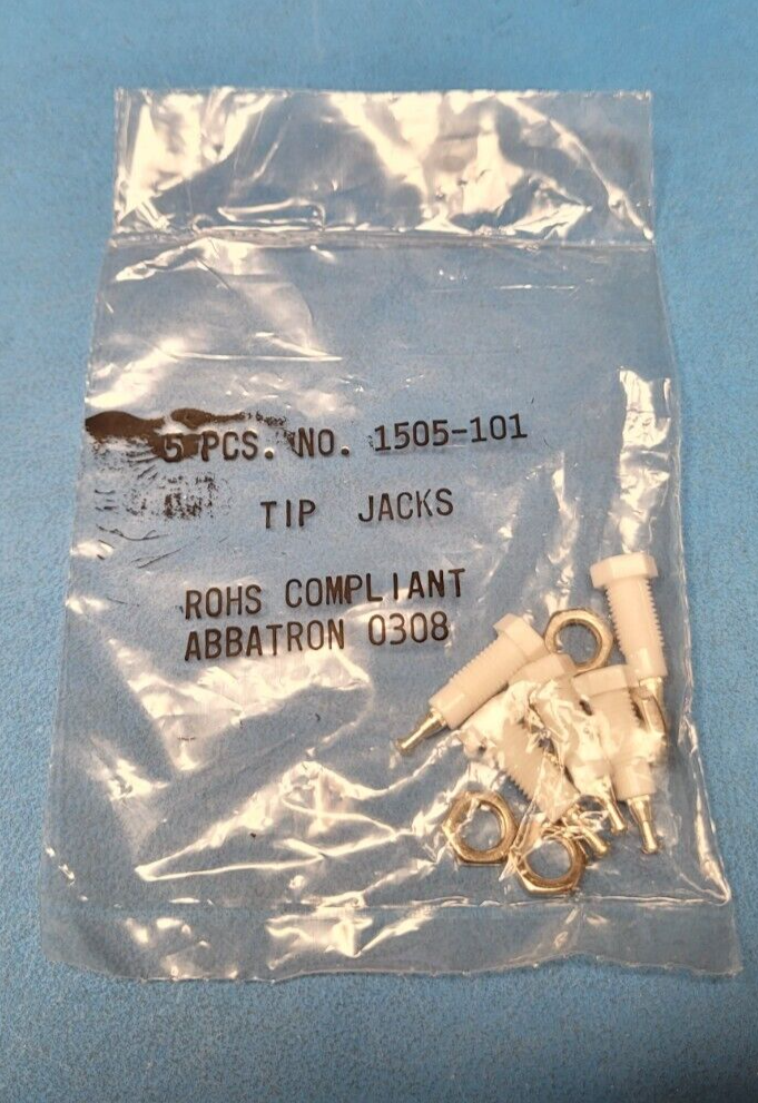 (5pcs) Connector Tip Jack, 1505-101, ABBATRON, White, Panel Mount