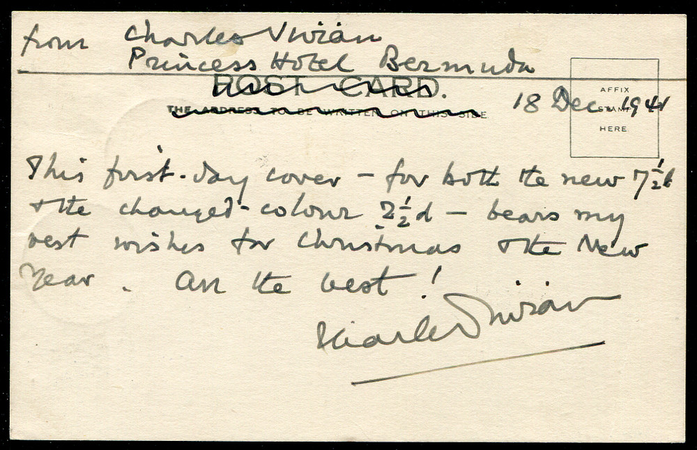 BERMUDA (23454): FIRST FLIGHT POST CARD/postmark/cancels