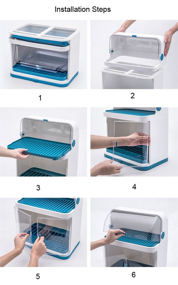 Organizer Storage Cup Holder Kitchen 2-Tier Dish Drying Rack With Lid Cover Set