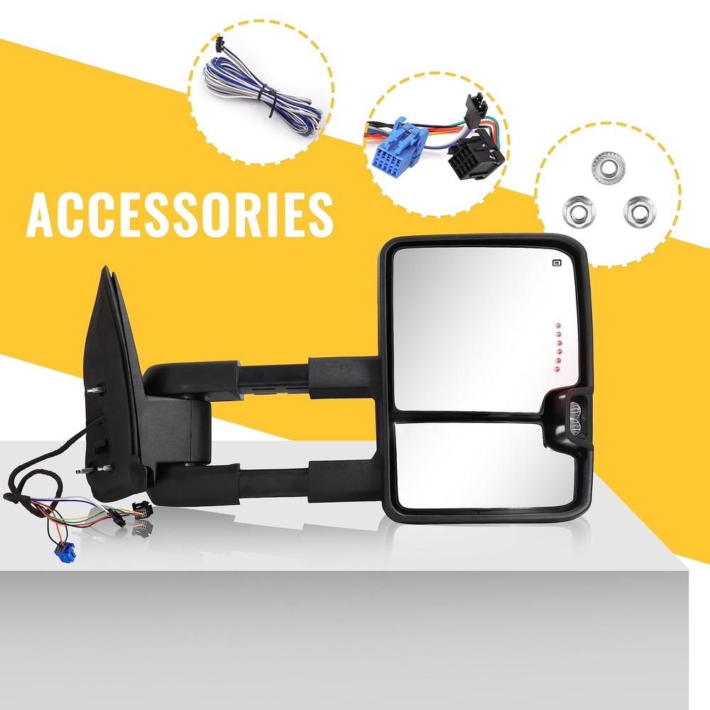 Towing Mirrors Chrome Switchback Lights Compatible with 2003-2007 Chevy Silve...