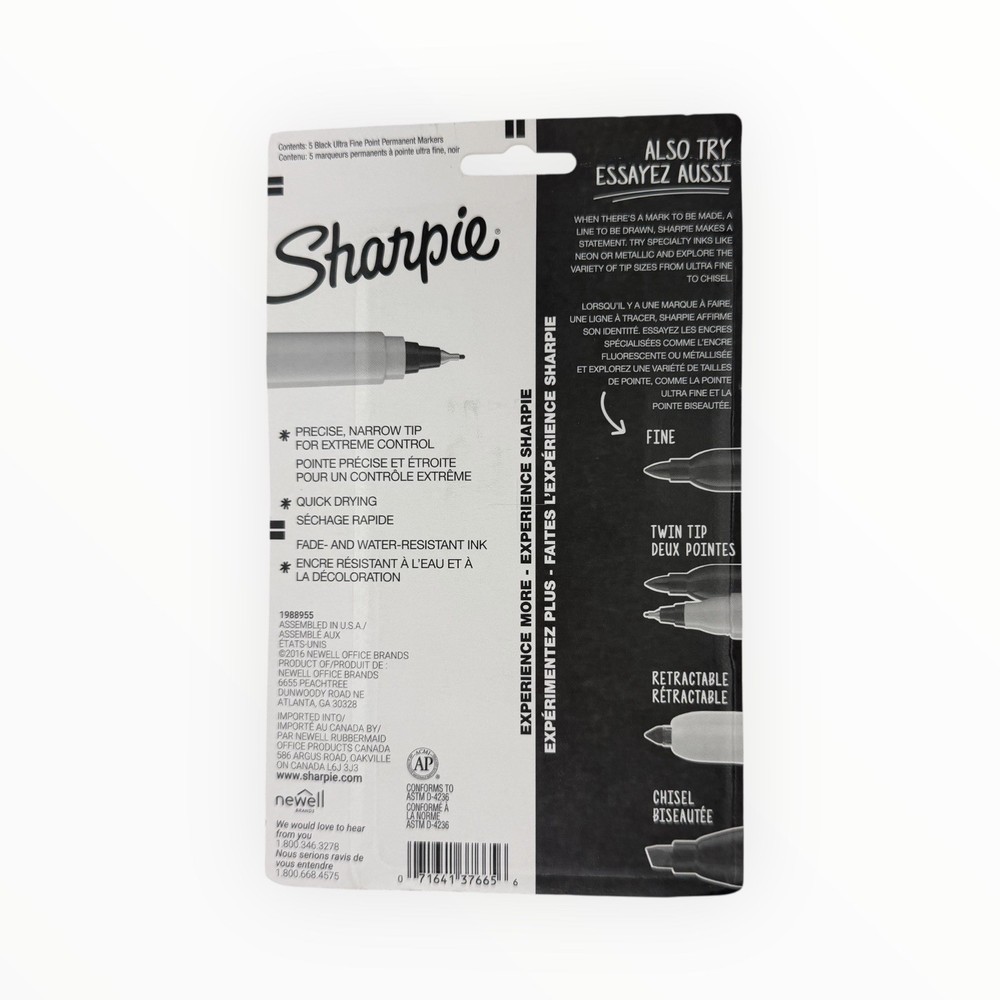 5 Markers Sharpie Ultra Fine Tip Permanent Marker Needle Tip Black Sharpies
