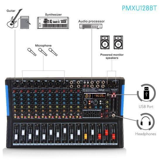 Pyle PMXU128BT Bluetooth 12 Ch. Studio DJ Controller Audio Mixer Console System