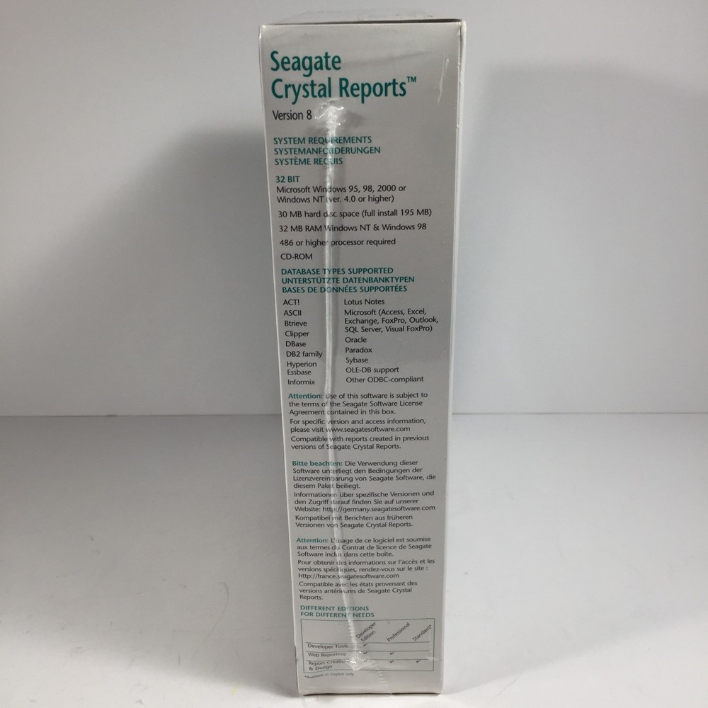 SEAGATE CRYSTAL REPORTS SOFTWARE Professional Version 8 with Key Code Boxed-NEW