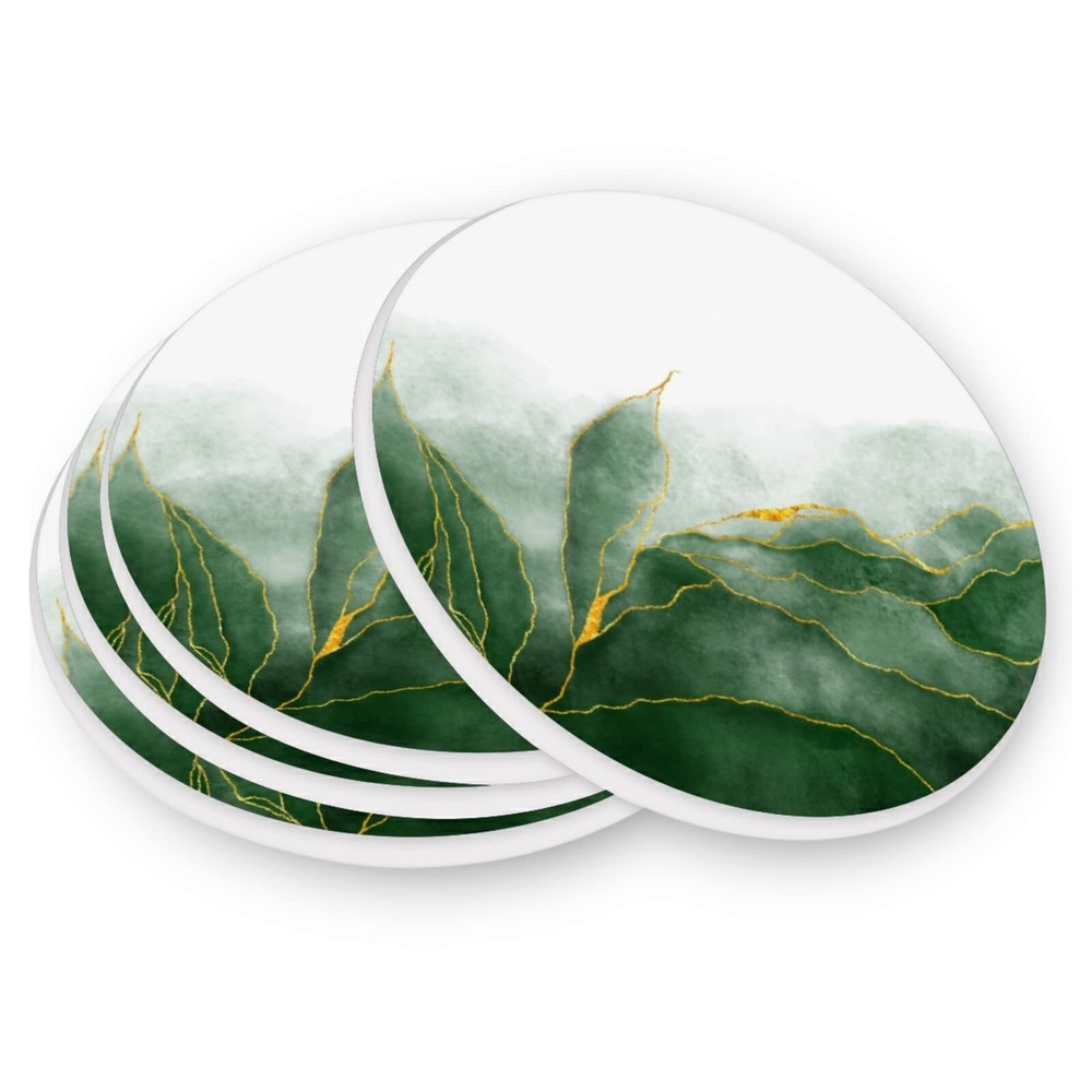 Green Coasters for Drinks Absorbent Ceramic Coaster Set Cork Base Cups Place ...