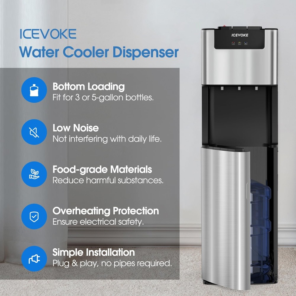 Self-Cleaning Bottom Loading Water Cooler Dispenser, 3 Temperature Settings -...