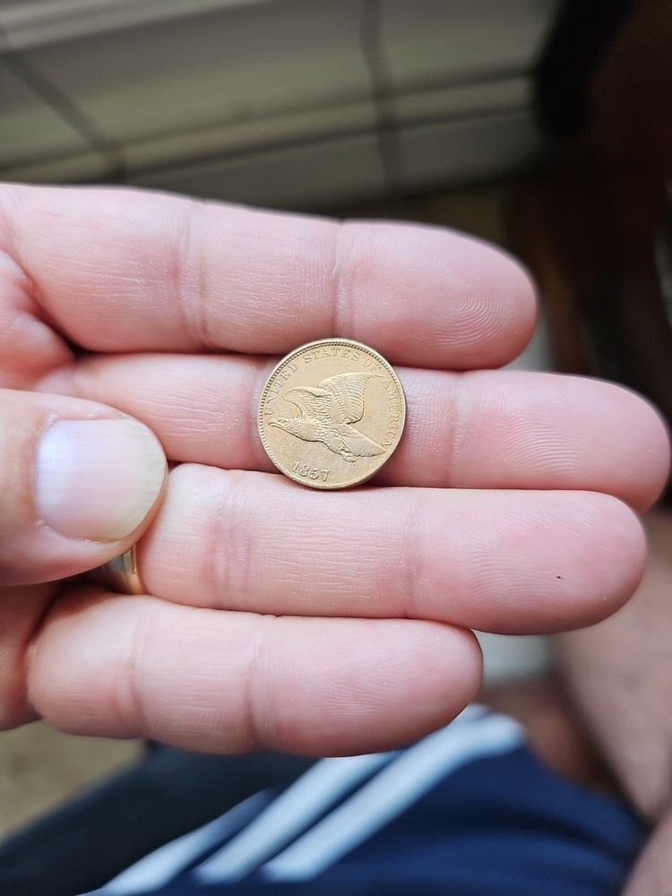 1857 Flying Eagle 1c One Cent Coin XF/AU Condition, Solid Strike