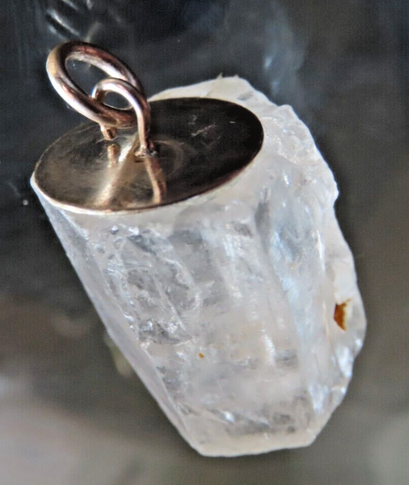 Very Clear Raw Quartz Pendant, 925 Silver