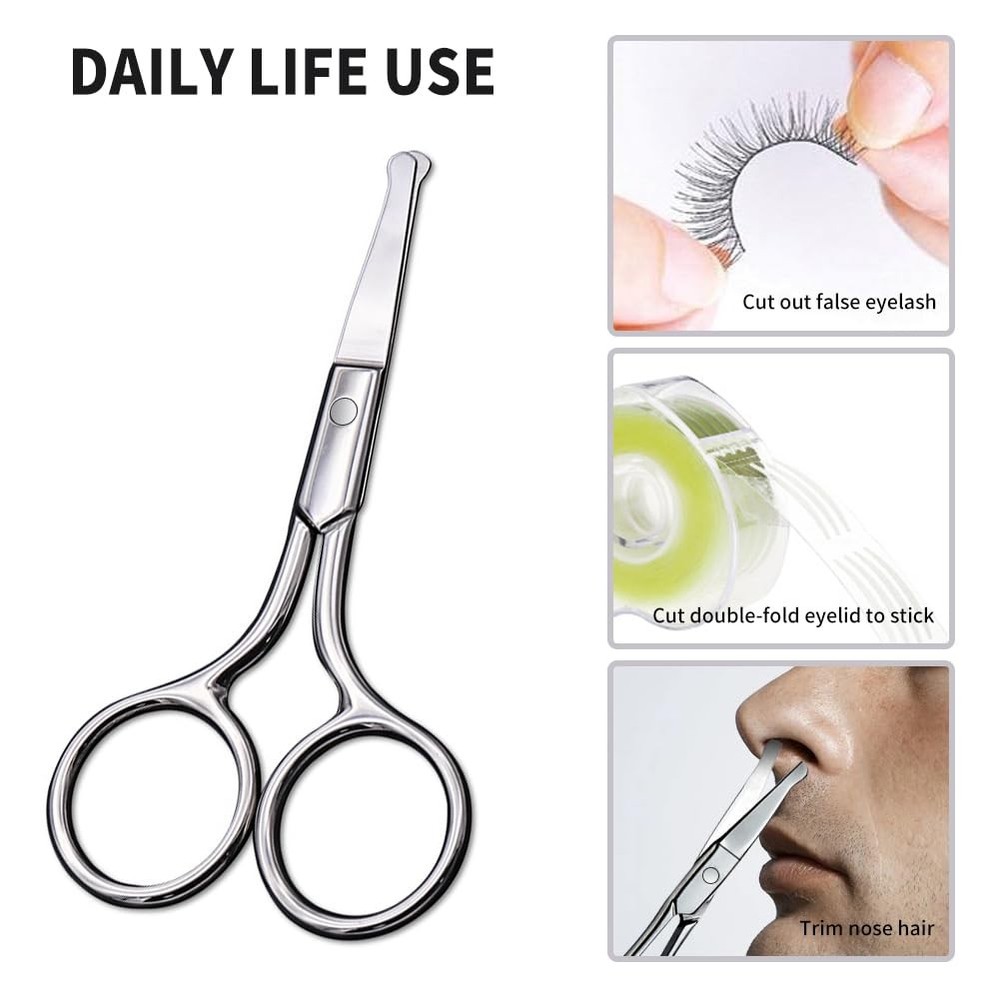 AsonTao Small Scissors With Round Tip Design - 3.75 inches, Silver