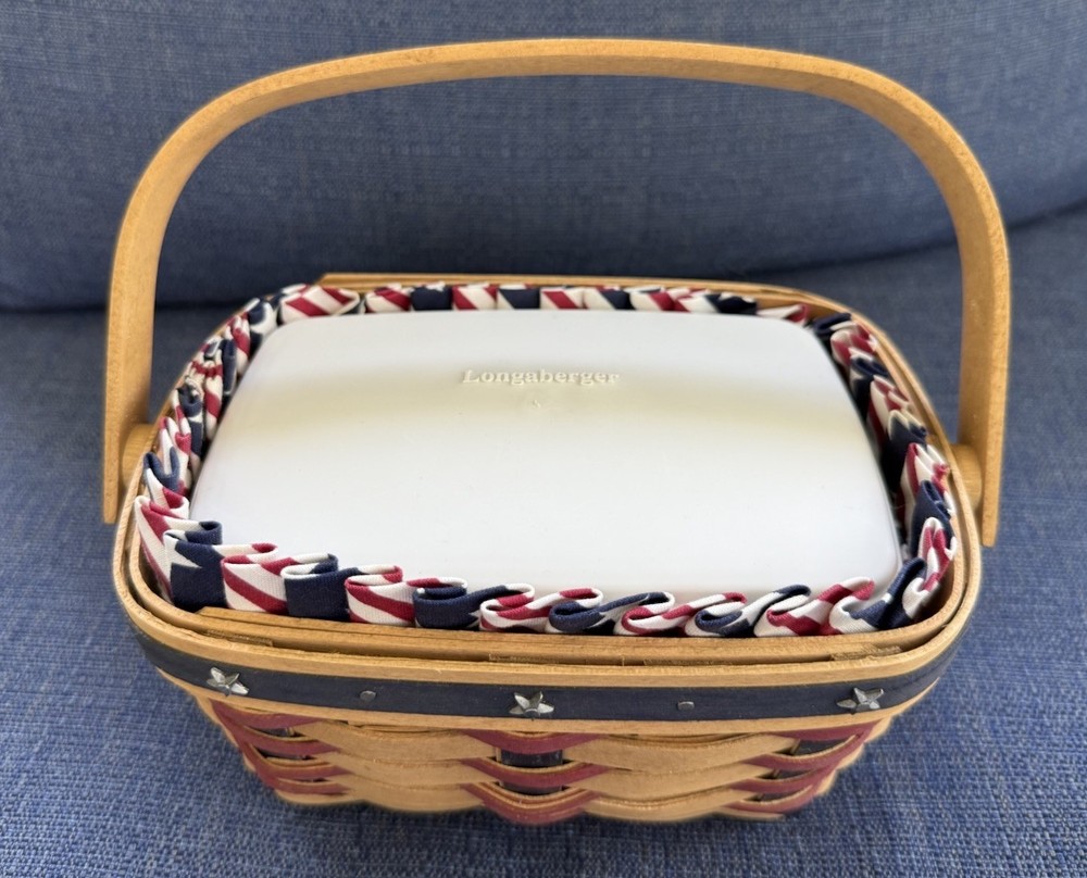 Longaberger Small Rectangular Basket Liner & Divided Protector Red White Blue 20