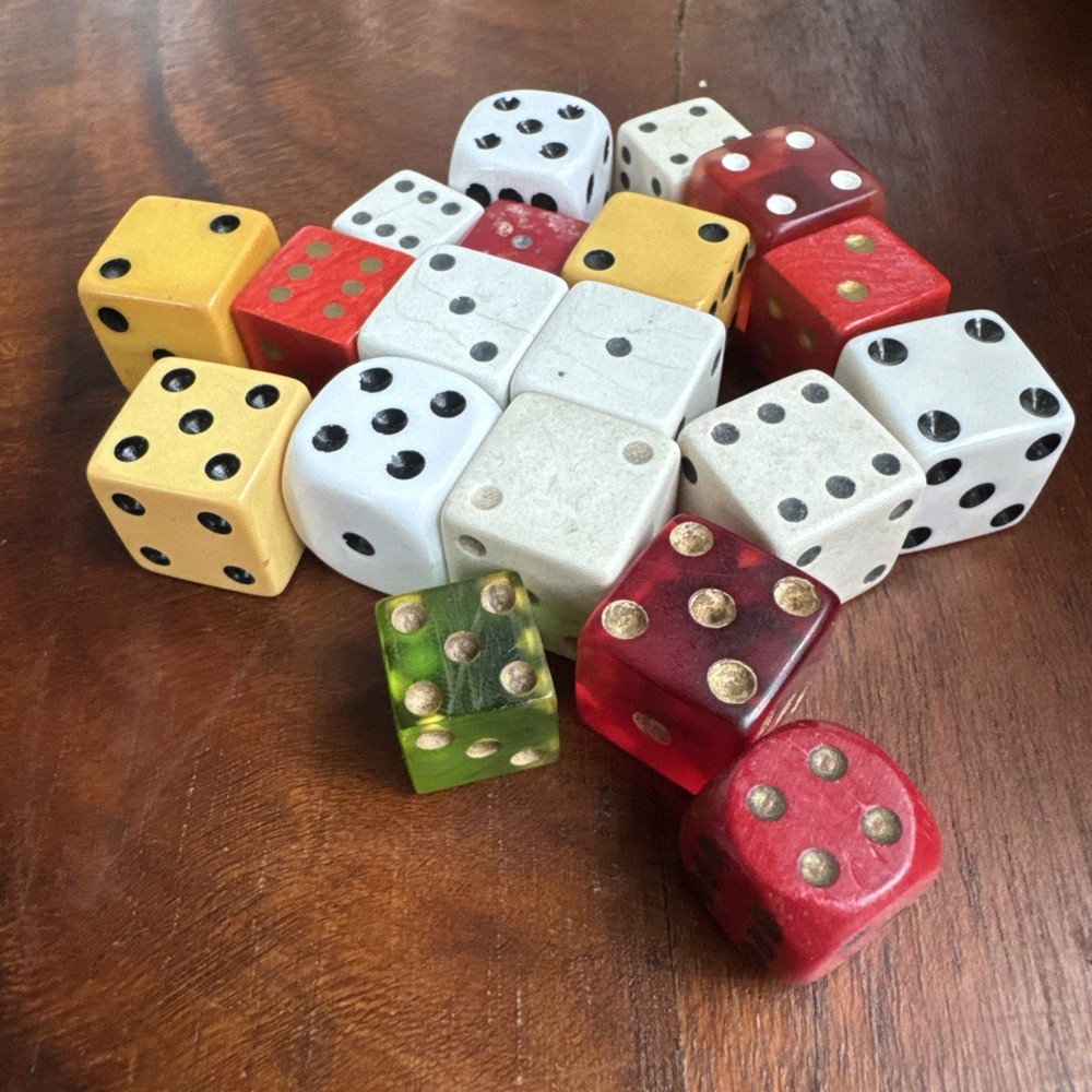 Antique Bone Dice Assortment Solid Plastic Retro Dice Set Collection Gambling