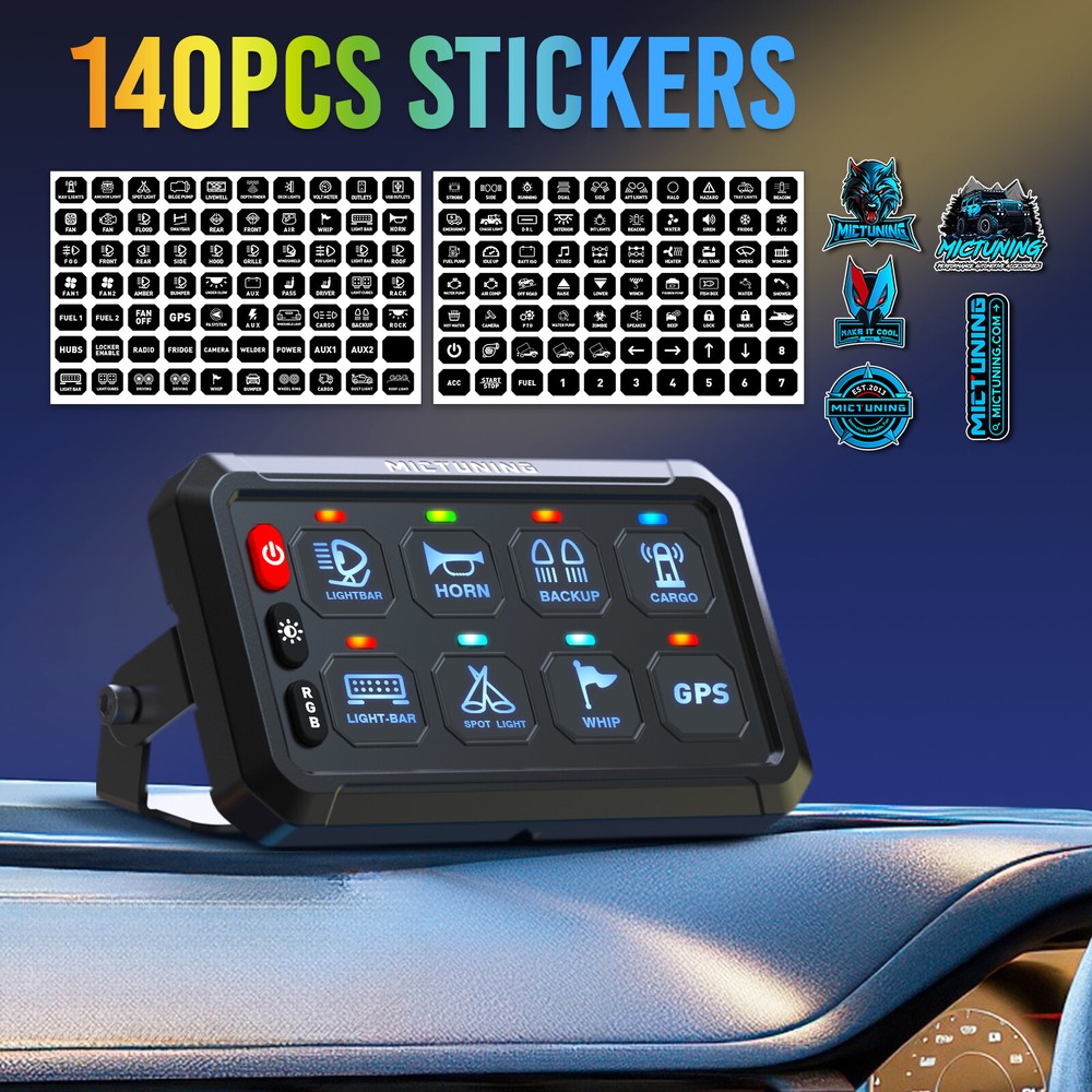 MICTUNING 8 Gang RGB LED Switch Panel Multifunction Circuit Control Relay System