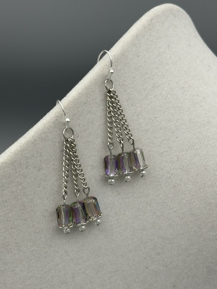 Iridescent, Aurora Borealis Glass Dangle Bead Earrings ￼