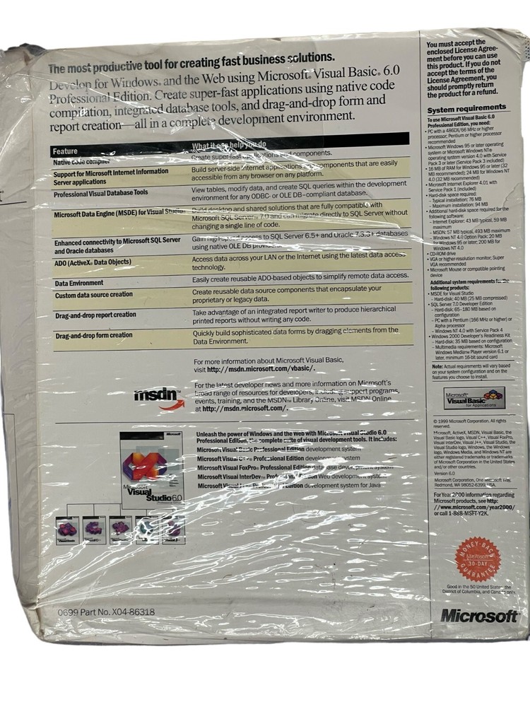 Microsoft Visual Basic 6.0 Professional Edition Windows 95, NT 4.0 or Later