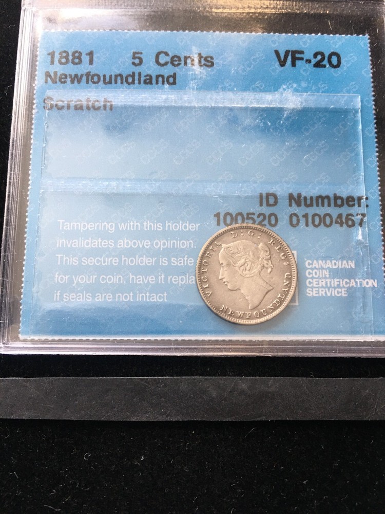 1881  CCCS Graded Newfoundland 20 Cent, **VF-20 Scratch**