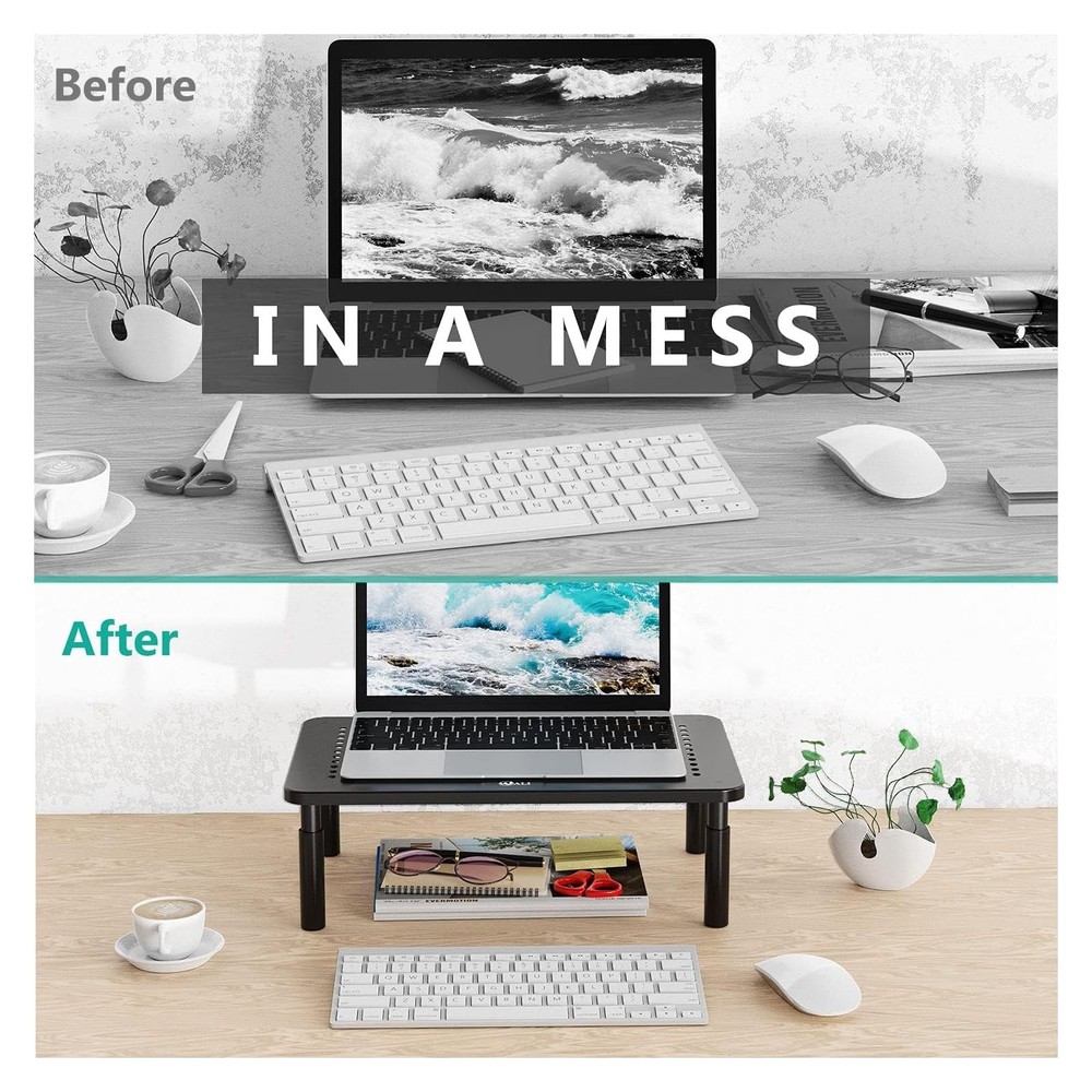 WALI Computer Monitor Stand for Desk, Adjustable Laptop Riser, Basic, Black